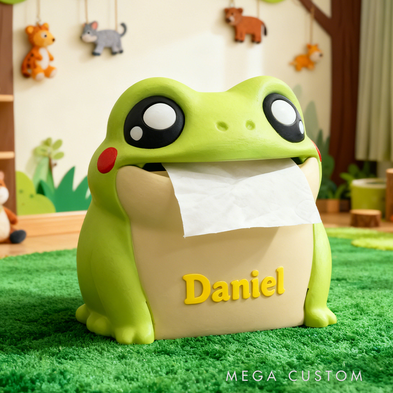Personalized 3D Printed Frog Tissue Box Cover - Custom Name Animal-Themed Home Decor