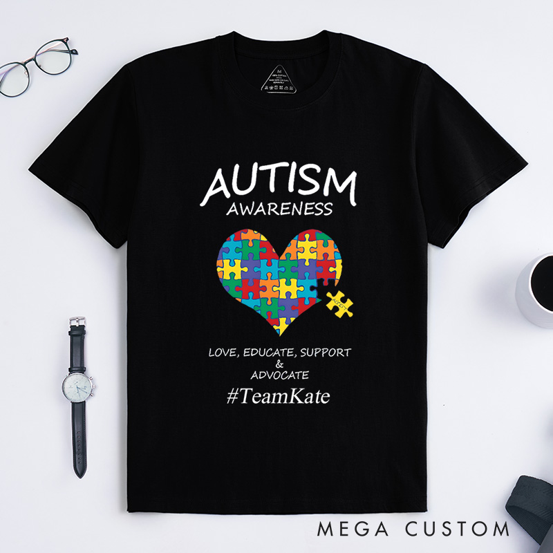 Personalized Autism Awareness Puzzle Heart Love Educate Support Advocate T-Shirt  