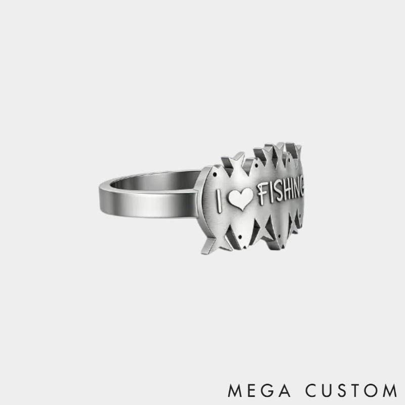 Personalized I Love Fishing & You Ring Engraved Romantic Gift for Anglers Fisherman's Surprise Present
