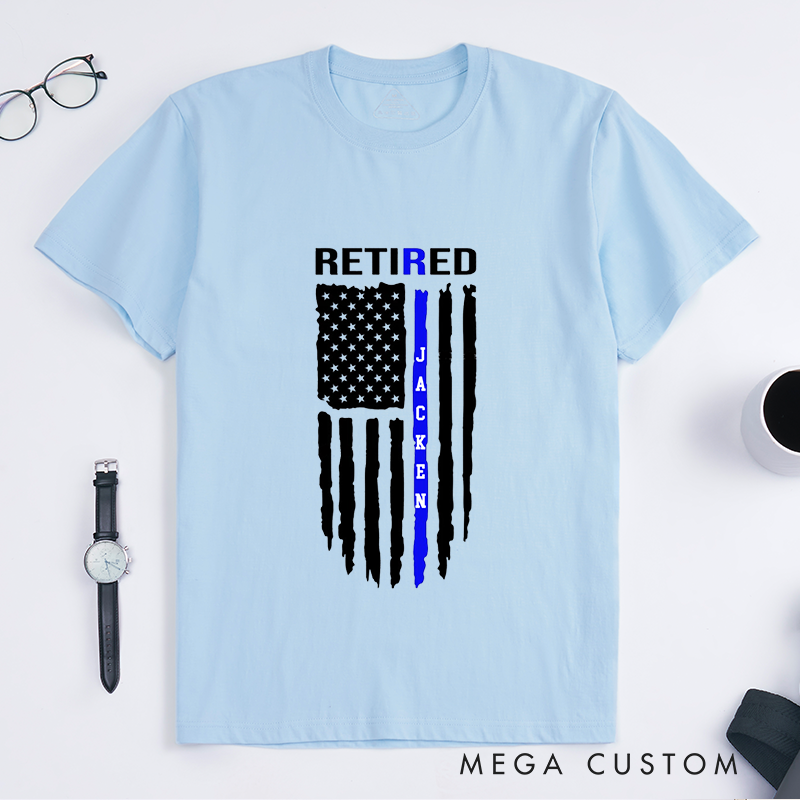 Personalized Police Retired Thin Blue Line Flag Custom Design Gift for Police Officer T-Shirt