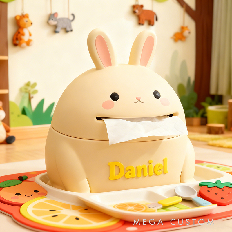 Personalized 3D Printed Rabbit Tissue Box Cover - Custom Name Nursery Decor