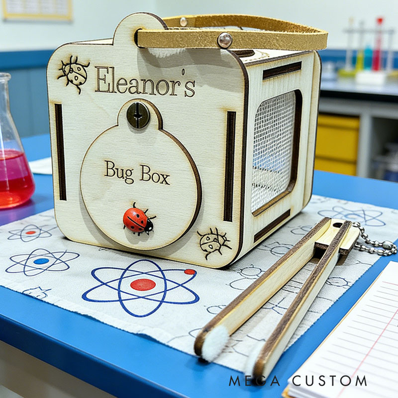 Personalized Bug Observation Box Baltic Birch Plywood Leather Handle Mesh Sides