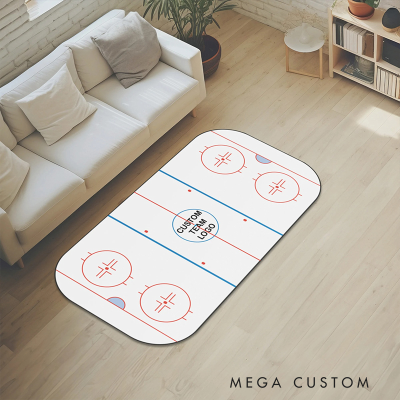 Personalized Hockey Rink Rug Custom Team Logo or Name Fun Play Mat for Kids to Inspire Creativity and Active Play  Gift For Ice Hockey Lovers