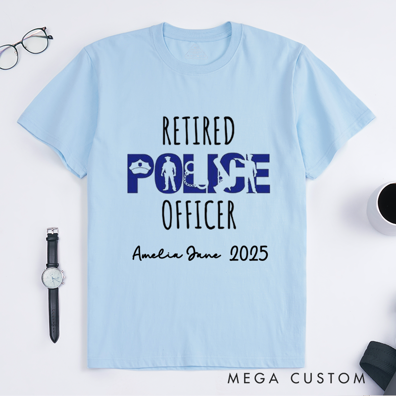 Personalized Retired Police Officer Thin Blue Line Custom Design Gift for Police Officer T-Shirt