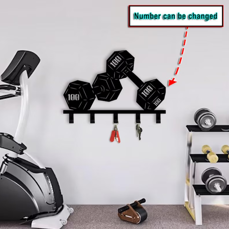 Personalized 3D Printed Dumbbell Key Hook Holder Weightlifting Wall Mount Key Rack Home Gym Wall Decor Metal Key Hooks Fitness Room Decor Key Organizer for Gym Lover