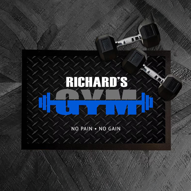 Personalized Gym Door Mat Barbells for Home Gym Weights Room Workout Exercise Studio Rug for Gym Lovers