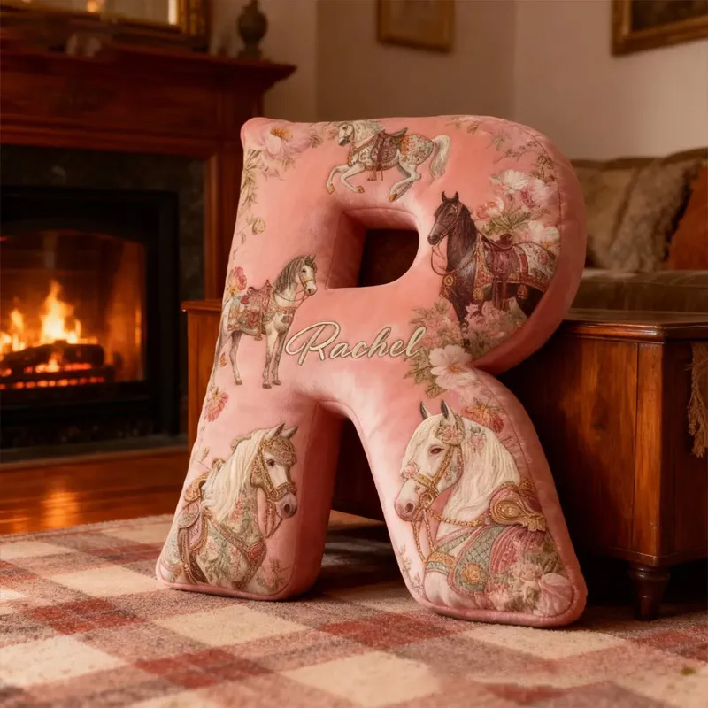 Personalized Riding Floral Letter Pillow Floral Horse Custom Name Festive Flower Decor with French Countryside Gifts for Family Graphic 3D Print for Riding Lovers Equestrian Lovers