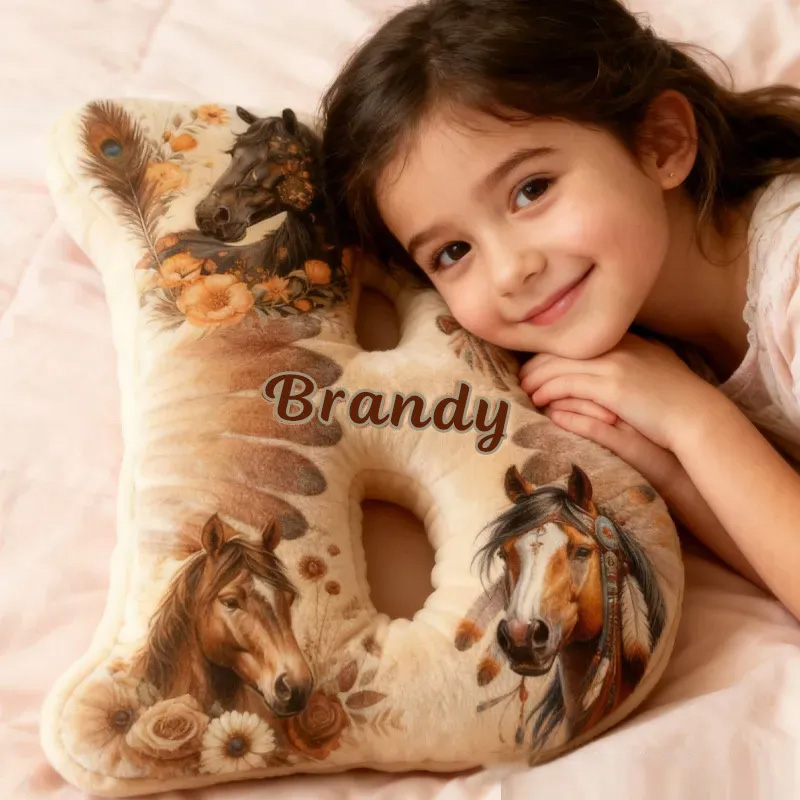 Personalized Equestrian Riding Chief Feather Letter Pillow Horse Custom Name Festive Flower Decor with French Countryside Gifts for Family Graphic 3D Print Riding Equestrian Lovers