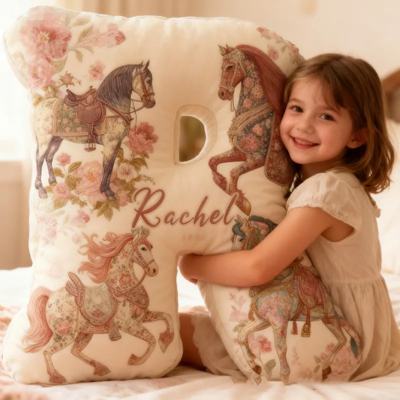 Personalized Riding Floral Letter Pillow Floral Horse Custom Name Festive Flower Decor with French Countryside Gifts for Family Graphic 3D Print for Riding Lovers Equestrian Lovers