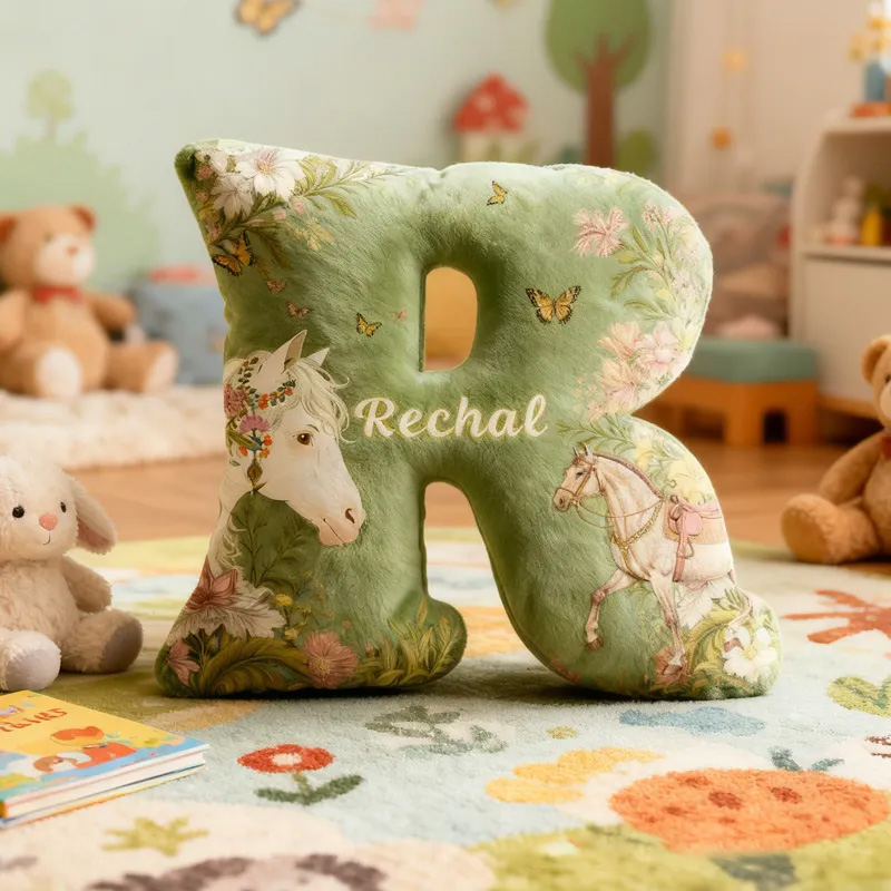 Personalized Equestrian Riding Floral Letter Pillow Floral Horse Custom Name Festive Flower Decor with French Countryside Gifts for Family Graphic 3D Print Riding Equestrian Lovers