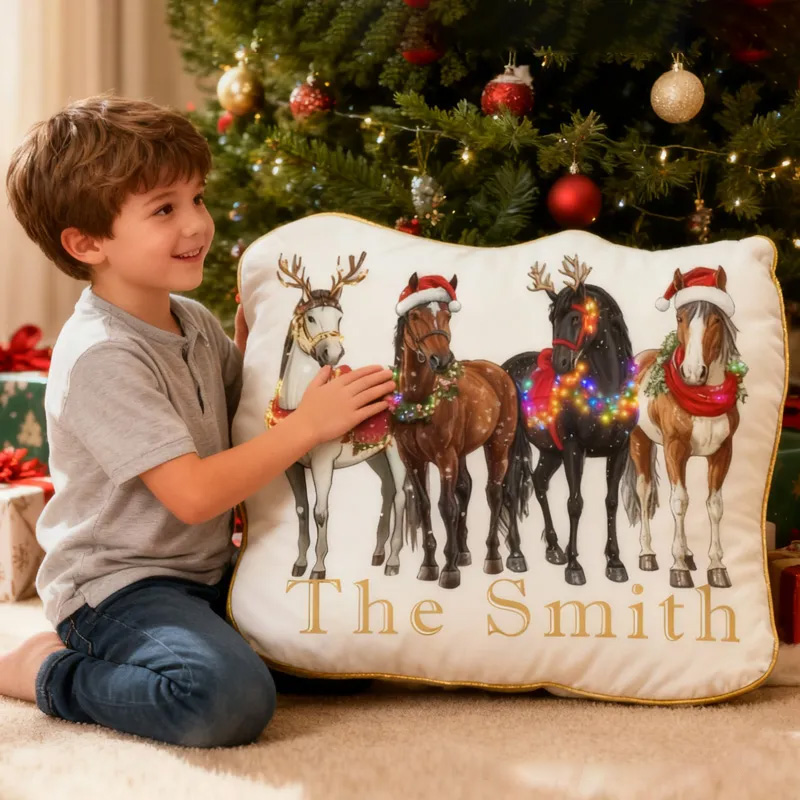 Personalized Festive Horse Graphic 3D Print Pillow Decor Equestrian Gifts Holiday Cheer  for Riding Lovers Soft and Funny Home Decor
