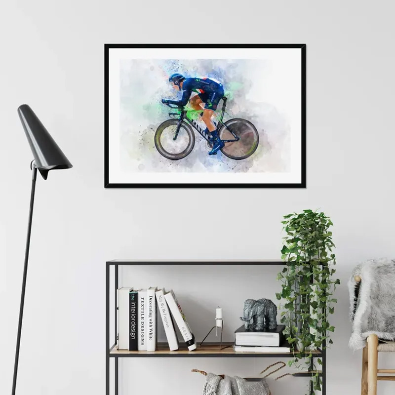 Personalized Bicycle Cartoon Portrait Watercolour Cyclist Gift Idea Cycling Present for Him