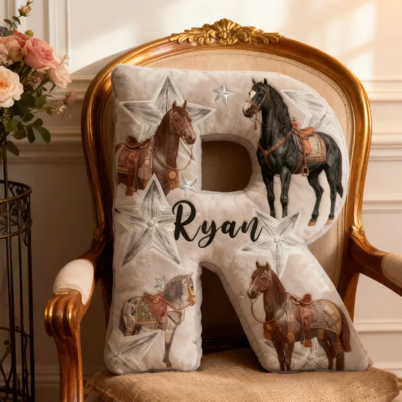 Personalized Riding Equestrian Star Letter Pillow Horse Custom Name Festive Decor with French Countryside Gifts for Family Graphic 3D Print for Riding Lovers Equestrian Lovers