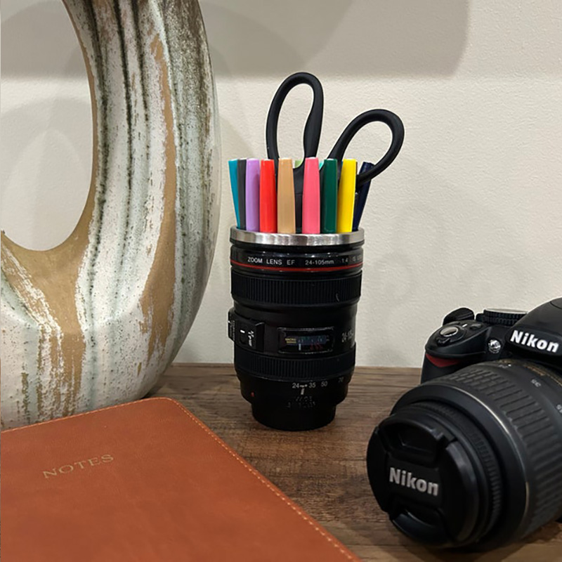 Personalized Camera Lens Pen Holder Gift for Photographer Desk Organizer for Photography Lover Office Pencil Cup Photography Accessories