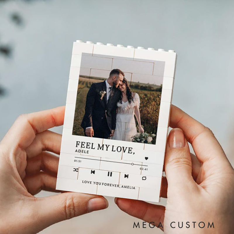 Personalized Wedding Music Gift for Couple All My Love Photo Building Block Keepsake Valentine's Day Anniversary Christmas Present Romantic Song Memory