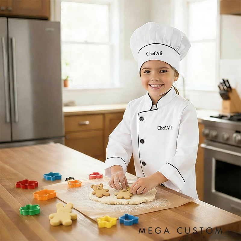 Personalized Kids Chef Coat & Hat Holiday Play Costume Kids Chef Hat Embroidered Cooking Costume
