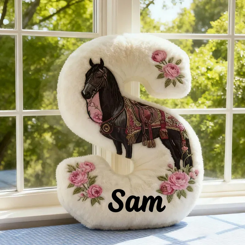 Personalized Riding Floral Letter Pillow Floral Horse Custom Name Festive Flower Decor with French Countryside Gifts for Family Graphic 3D Print Riding Lovers