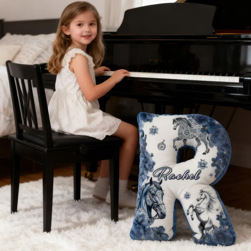 Personalized Riding Porcelain Floral Letter Pillow Floral Horse Custom Name Festive Flower Decor with French Countryside Gifts for Family Graphic 3D Print for Riding Lovers Equestrian Lovers