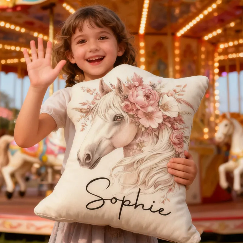 Personalized Floral Horse Graphic 3D Print Pillow Decor Equestrian Gifts for Riding Lovers Soft and Funny Home Decor