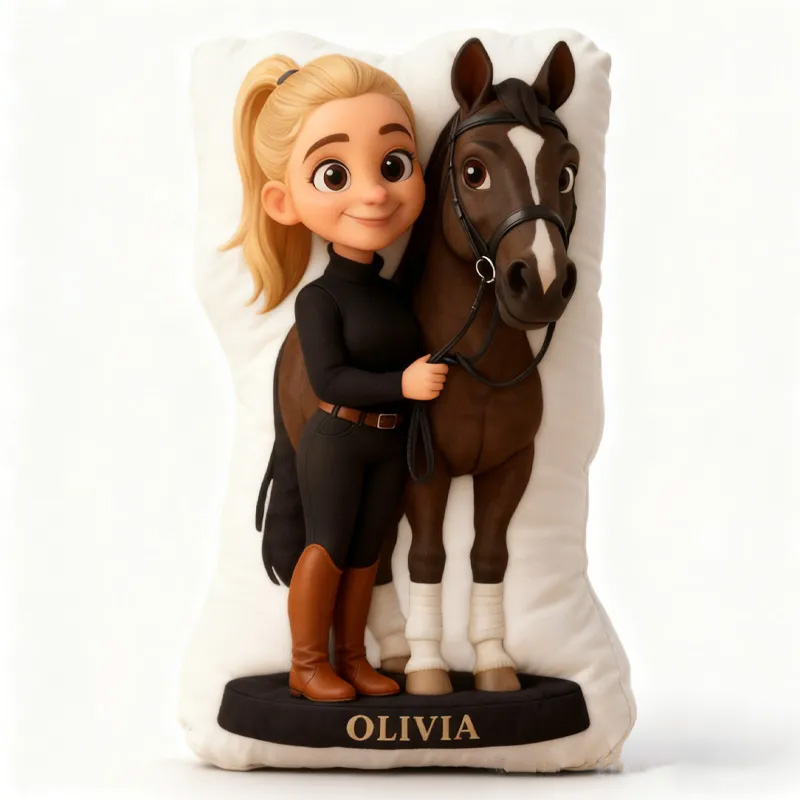 Personalized Horse and Rider Graphic 3D Print Pillow Decor Equestrian Gifts for Riding Lovers Soft and Funny Home Decor