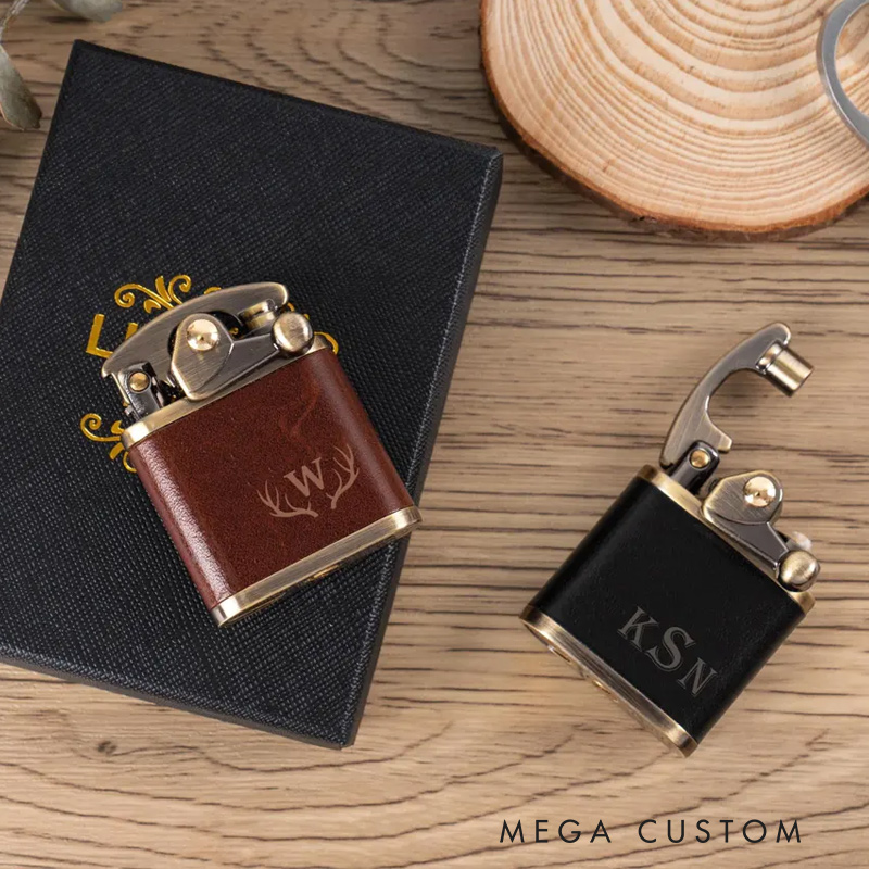 Personalized Engraved Leather Lighter for Men Groomsmen Wedding Valentine’s Day Gift for Boyfriend Dad Gift Anniversary Gift for Him