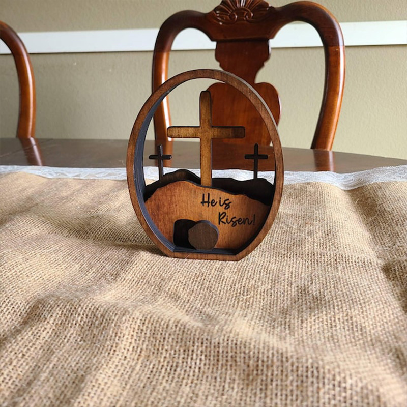 Personalized He is Risen Empty Tomb Scene Wood Egg with Custom Text Easter Decor Resurrection Scene Gift Religious Gift Easter Gift 