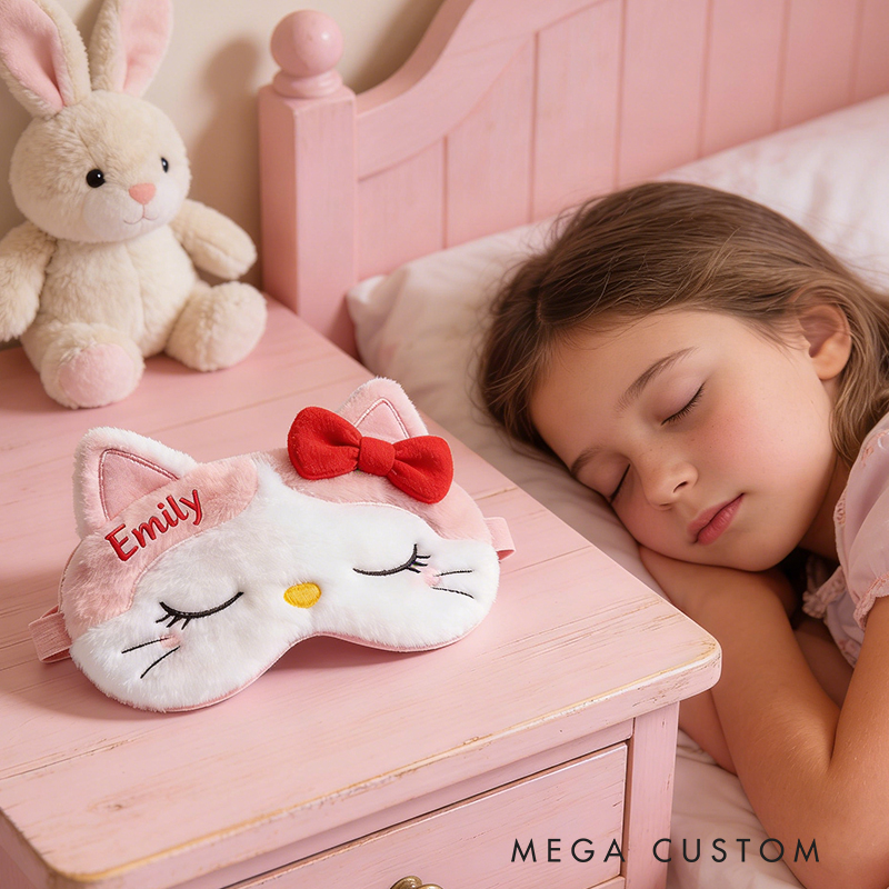 Personalized Whimsical Cat Sleep Eye Mask Custom Eye Cover Comfortable Gift for Children