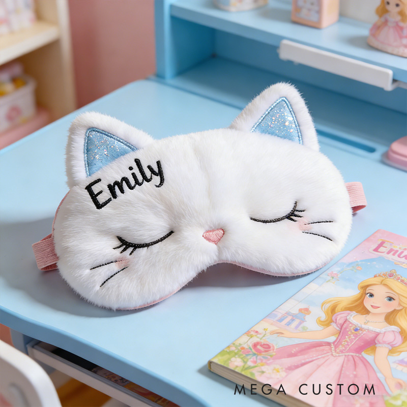 Personalized Whimsical Cat Sleep Eye Mask Custom Eye Cover Comfortable Gift for Children