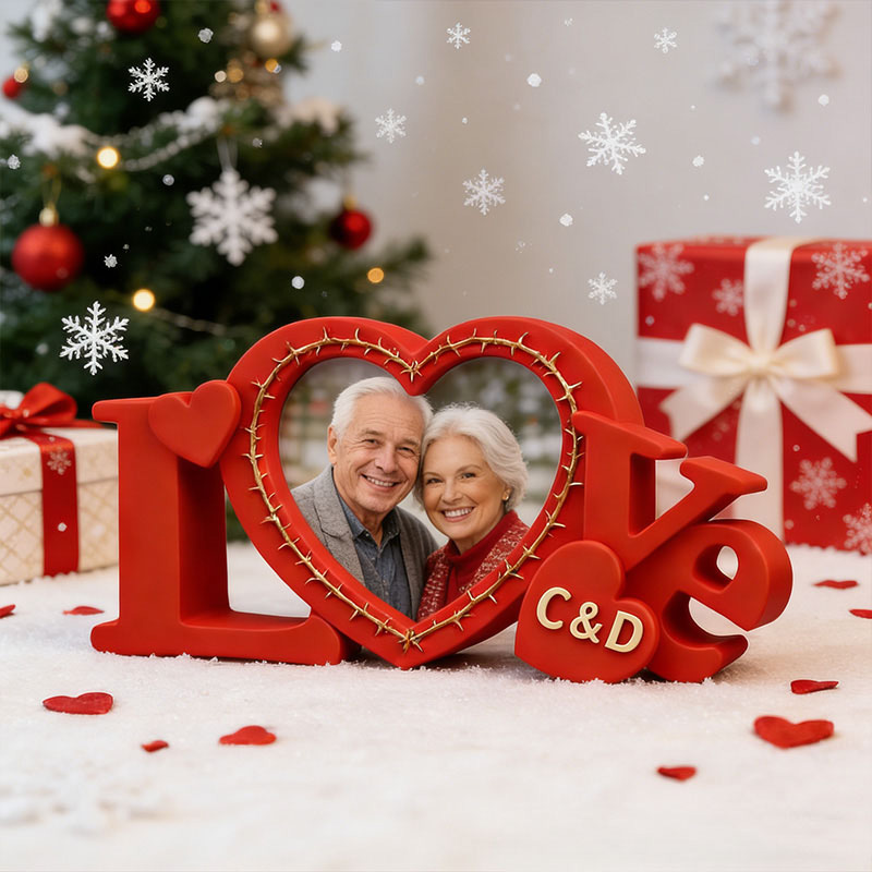 Personalized 3D Printable LOVE Photo Frame with Custom Names Wedding & Home Decor Anniversary Gift Valentines Day Gift Heart Picture Gift for Couples
