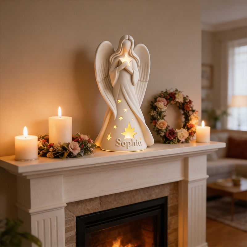 Personalized 3D Printed Christmas Guardian Angel Candle Holder with Custom Name Religious Home Decor Spiritual Gift Prayer Space Gift for Christians