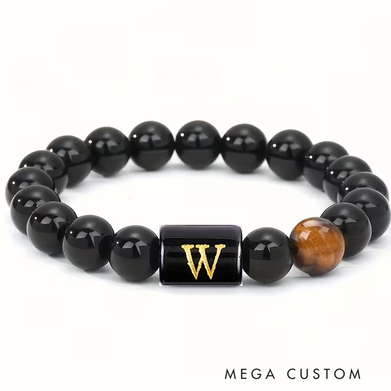 Personalized Tiger Eye Stone Letter Bracelet Fashion A To Z Letters Groomsmen Bracelets Men’s Gifts Valentine’s Day Gifts Dad Anniversary Gift for Him