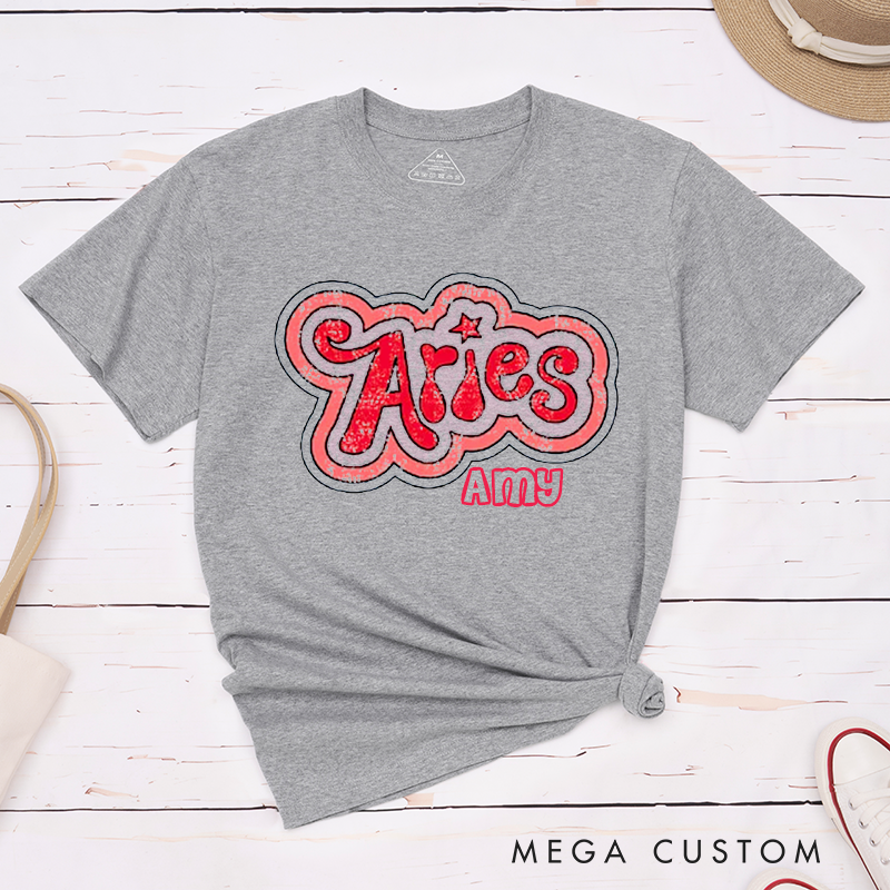 Personalized Aries Zodiac Classic T-Shirt Birthday Customized Gift Unisex Birth Sign Tee Unique Horoscope Shirt for Astrology Lovers Friend