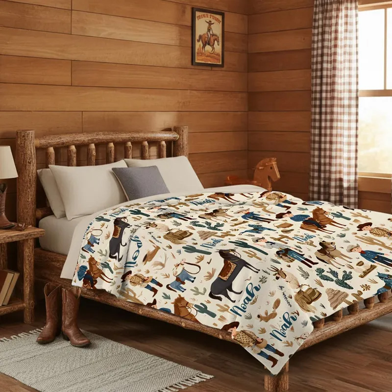 Personalized Western Cowboy Cow Horse Soft Throw Blanket with Name Home Decor Birthday Anniversary Gift for Cowboy Country Lover Riding Lovers Equestrian Lovers