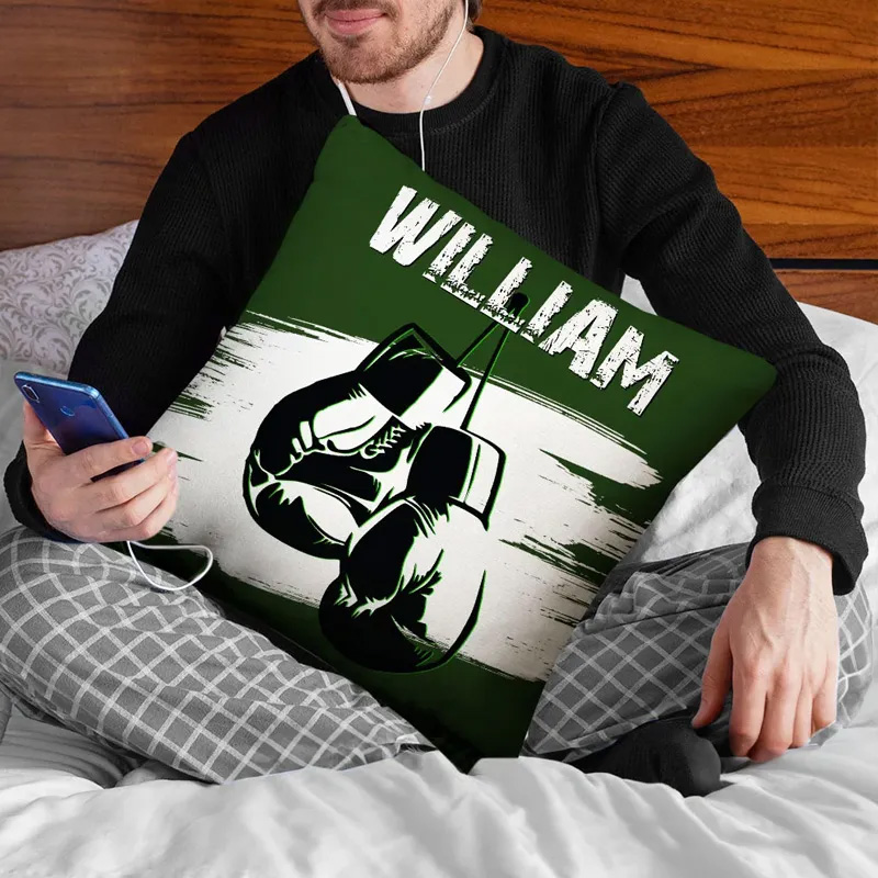 Personalized Multicolour Boxing Gloves Soft Pillow Cover with Name Home Decor Birthday Gift for Boxing Enthusiast Gym Lovers