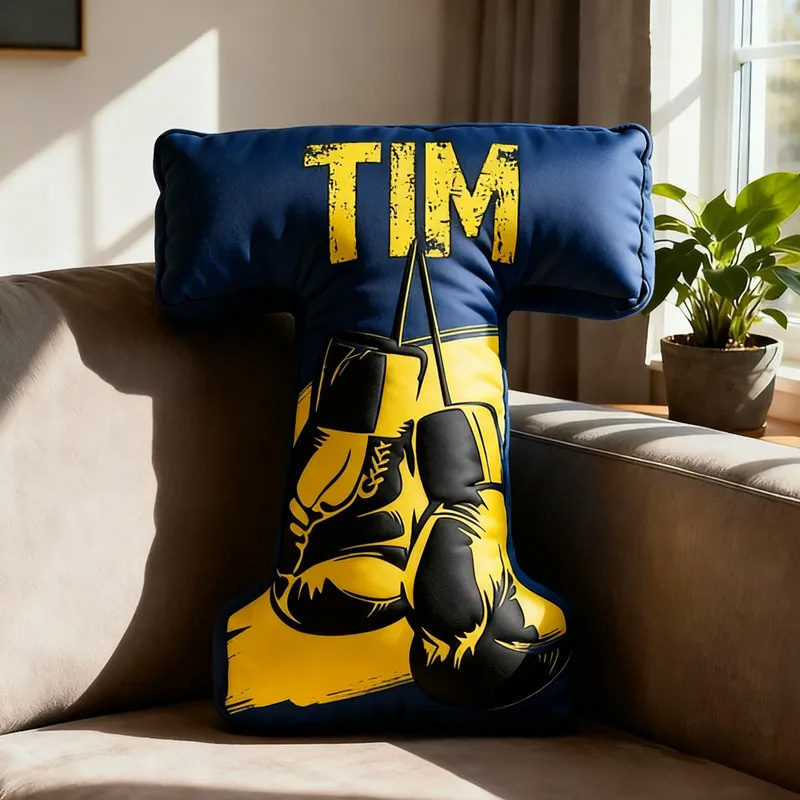 Personalized Letter Pillow Graphic 3D Print Multicolour Boxing Gloves Funny Letter Pillow Custom Name Pillow Comfortable Christmas Decor for Gym Lovers