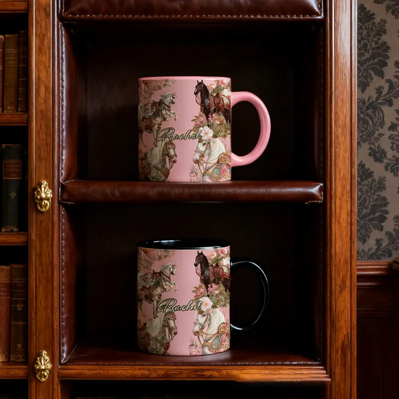 Personalized Riding Floral Mug French Countryside Gifts Coffee Cup Bicycle Tea Cup Riding Ceramic Mug Gift for Riding Lovers Equestrian Lovers