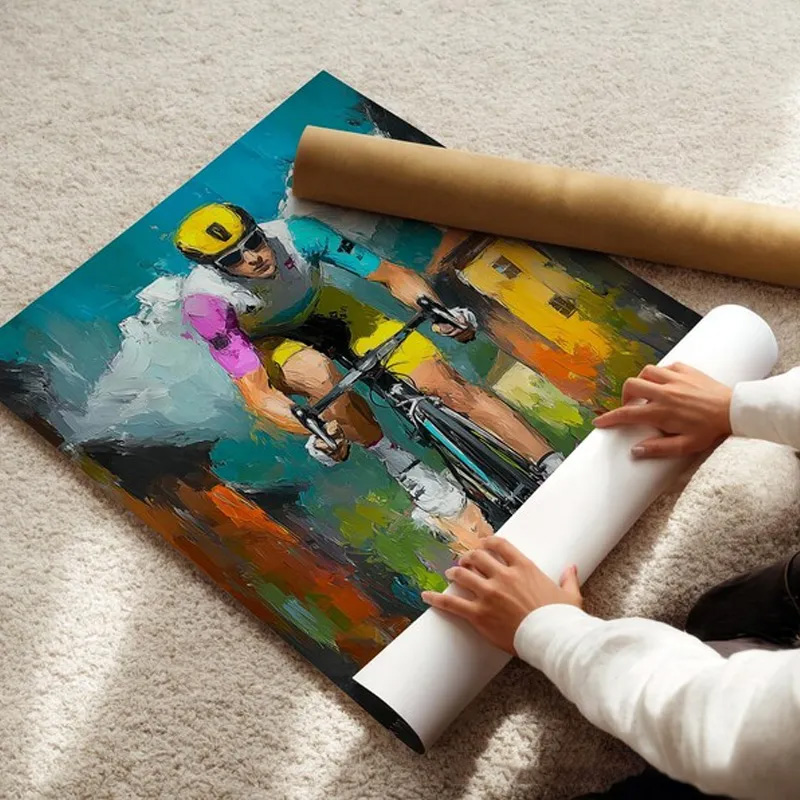 Personalized Bicycle Photo Portrait Bike Art Print Cycling Wall Decor Teal Yellow Sport Painting Bicycle Race Wall Decor Gift for Cyclist