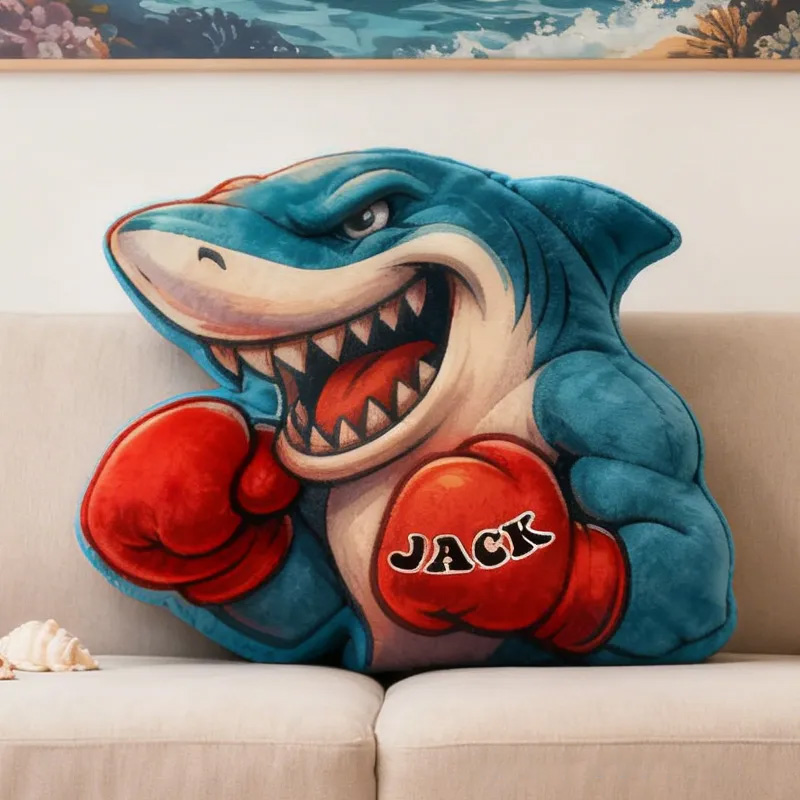 Personalized Boxing Shark Pillow Graphic 3D Print Trainer Fitness Planner Decoration Letter Pillow Exercise Sport Gym Sublimation Design Lift Heavy Shit Gym Rat Weightlifting Pillow for Kids Gym Lovers