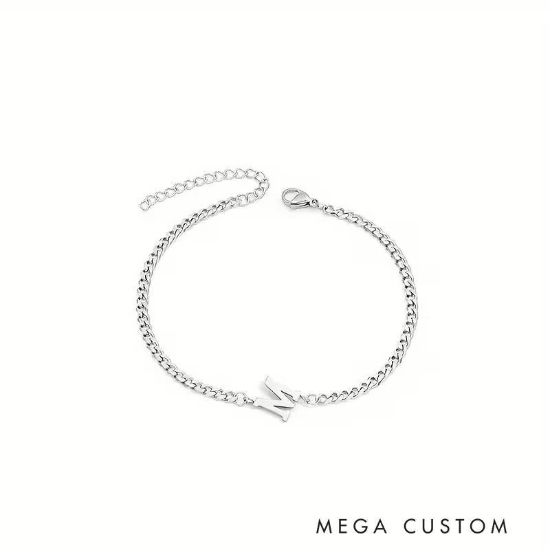 Personalized Silver Initial Alphabet Chain Bracelet for Men Men’s Gifts Valentine’s Day Gifts Groomsmen Bracelets