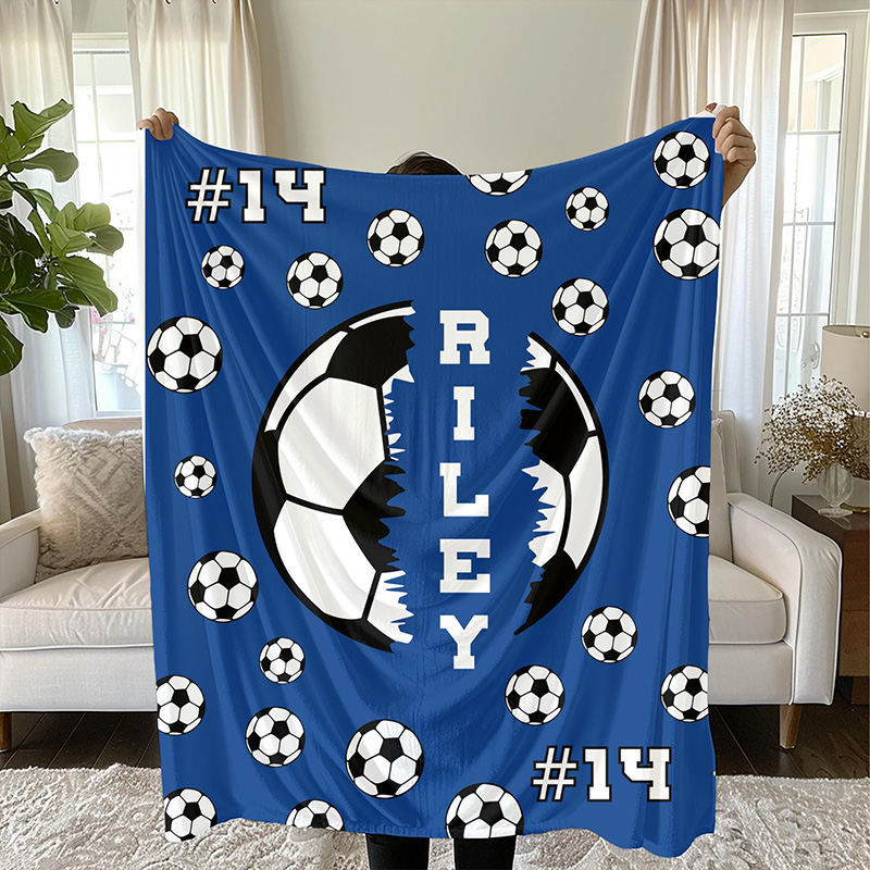 Personalized Soccer Blanket with Custom Name and Number Design