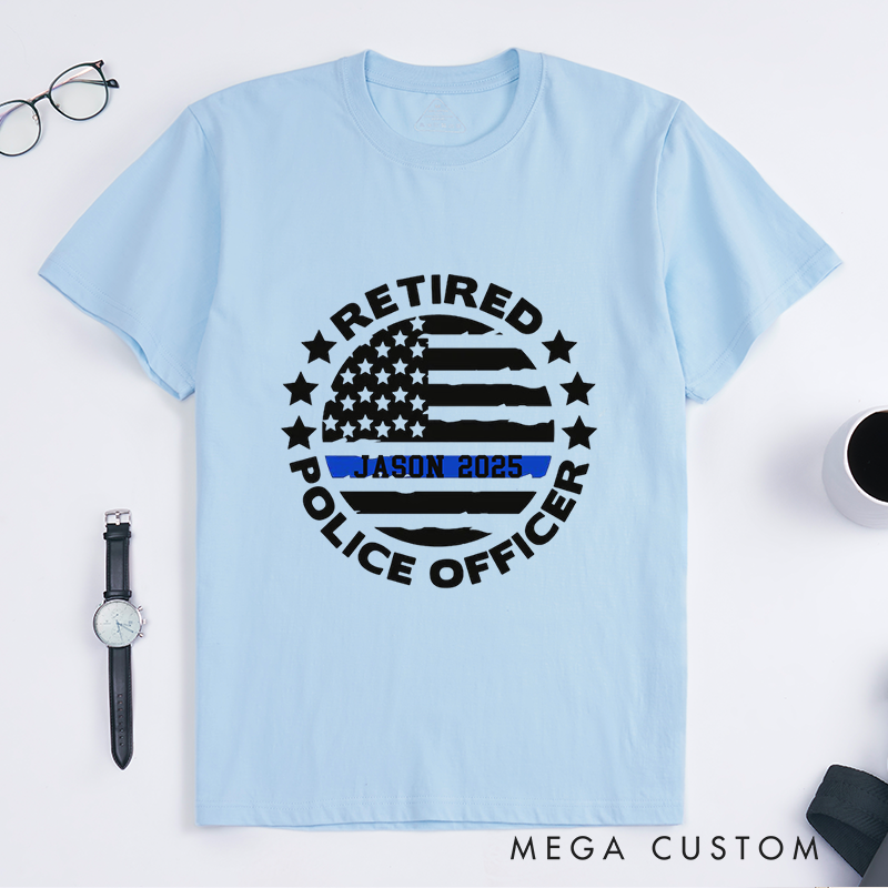 Personalized Retired Police Officer Thin Blue Line Badge Design Gift for Police Officer T-Shirt