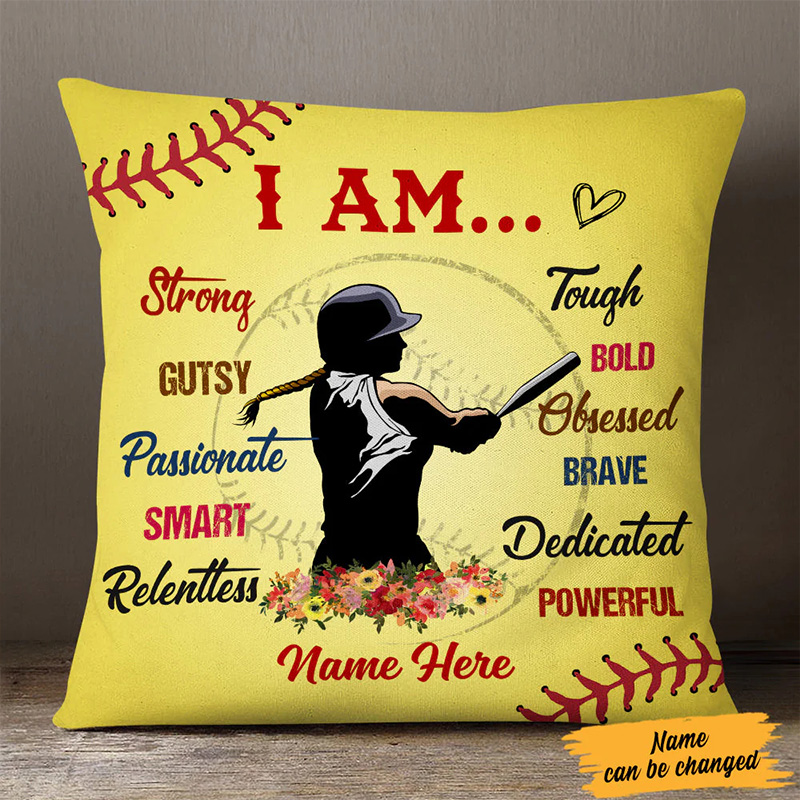 Personalized Softball Pillow with Inspiring Words and Custom Name