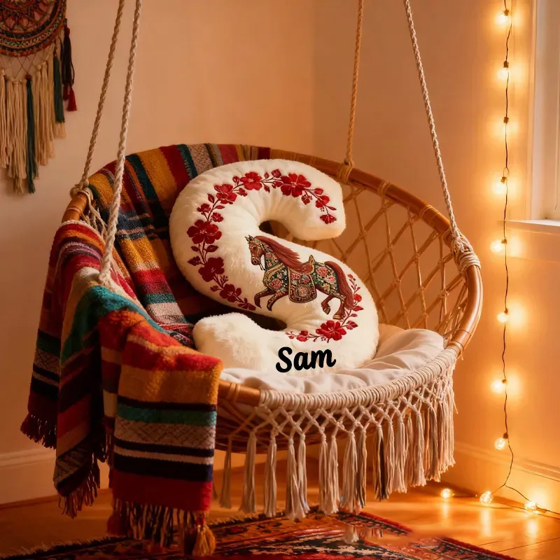 Personalized Riding Floral Horse Letter Pillow Floral Horse Custom Name Festive Flower Decor with French Countryside Gifts for Family Graphic 3D Print Riding Lovers