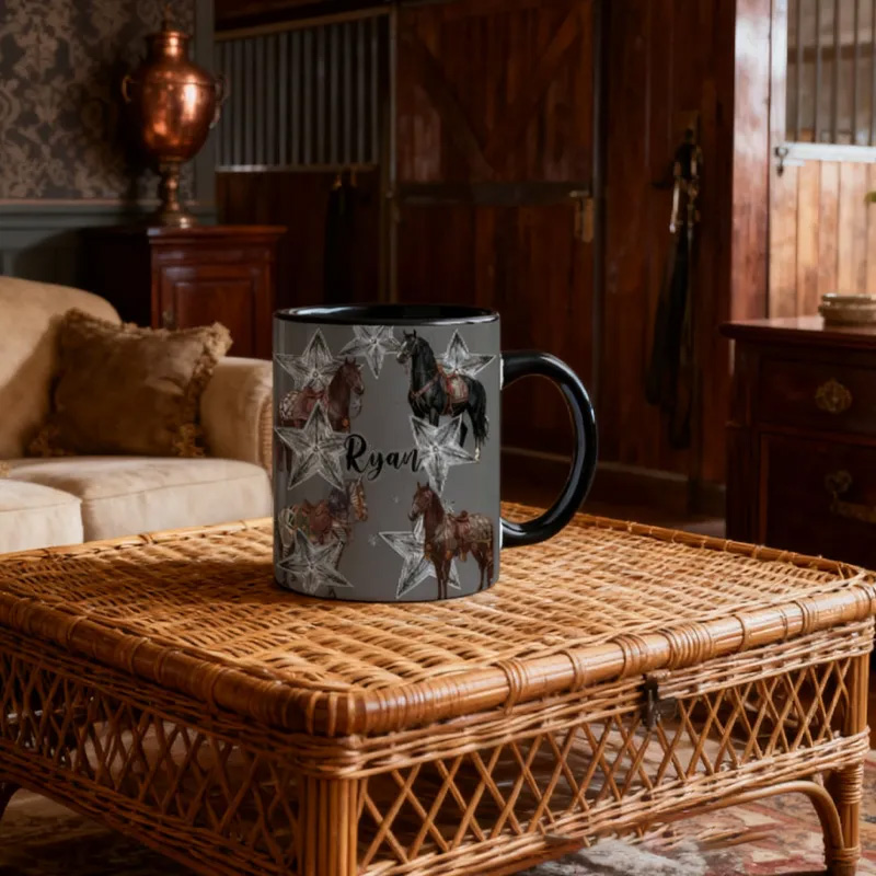 Personalized Riding Mug Stars Mug Horse Lovers French Toile de Jouy Coffee Cup Gift for Coffee Cup Bicycle Tea Cup Riding Ceramic Flower Mug Gift for Riding Lovers Equestrian Lovers
