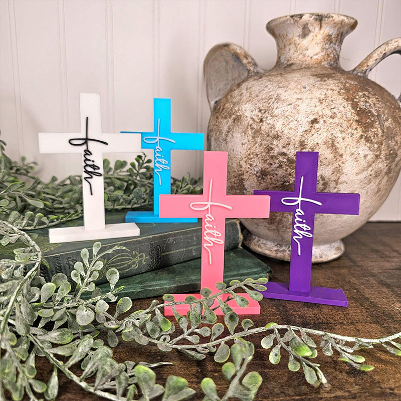 Personalized Faith Cross Desk Art with Custom Text Religious Decor Home Living Decor Office Decor Prayer Space Spiritual Gift 3d Printed Gift