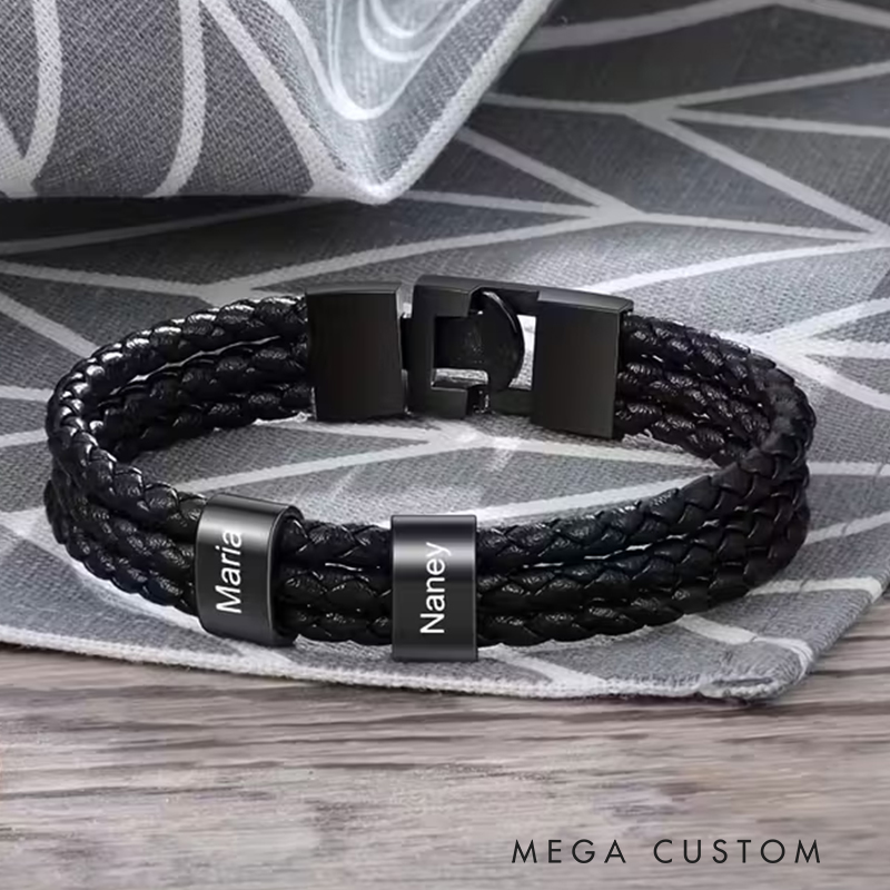 Personalized Stainless Steel Woven Bracelet Custom 1-7 Name Engraving Ideal Men's Gifts for Father's Day and Valentine's Day