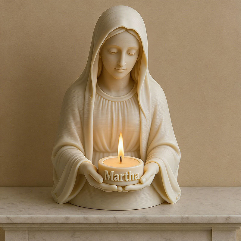 Personalized 3D Virgin Mary Tealight Candle Holder with Custom Name Lady Guadalupe Stand Church Decor Home Decor Prayer Space Catholic Spiritual Gift
