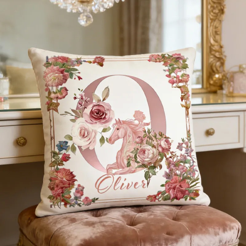 Personalized Horse Initials Letter Throw Pillow Cover with Name Home Decor Birthday Anniversary Gift for Horse Owner Lover Riding Lovers Equestrian Lovers