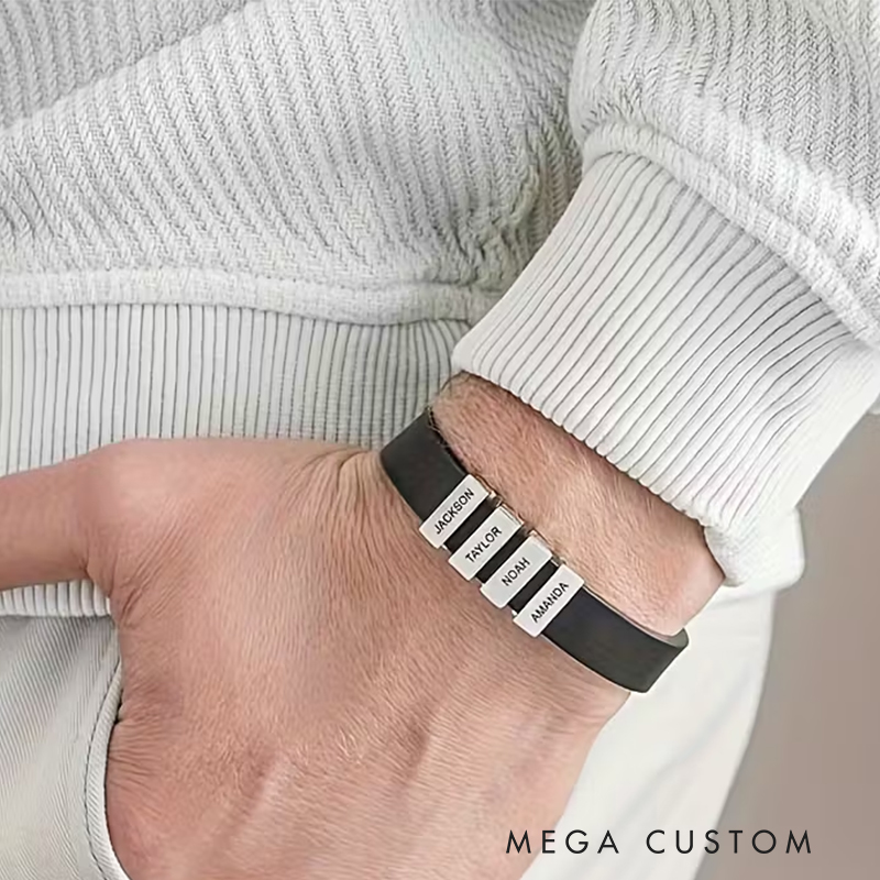 Personalized Genuine Leather Men's Bracelet with Stainless Steel Accents Custom Engraved Minimalist Design Ideal Men's Gifts for Father's Day and Valentine's Day