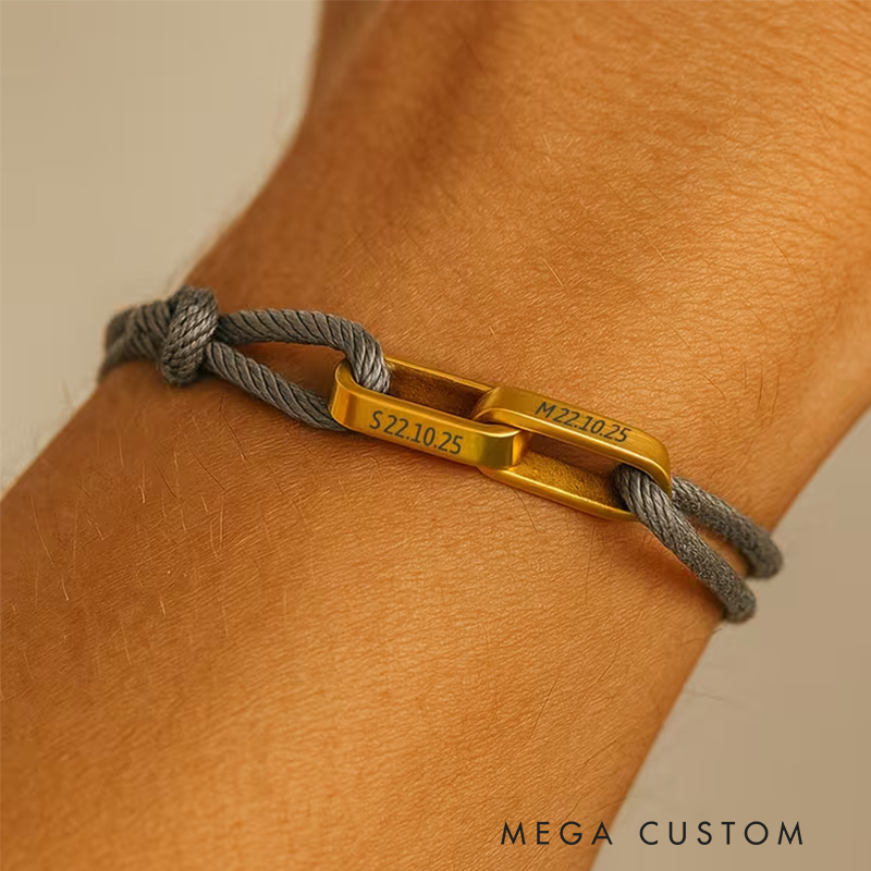 Personalized Adjustable Couple Bracelet Custom 2-Name Engraving Minimalist Beaded Rope Maillard Tones Ideal Men's Gifts for Father's Day and Valentine's Day